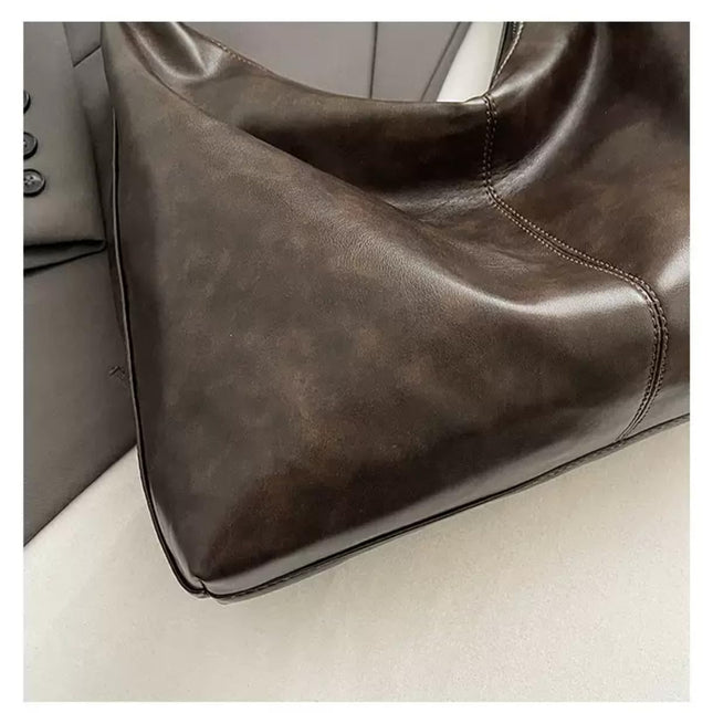 Base'ic Women's Vintage Hobo Vegan Leather Shoulder Bag – Large Capacity Crossbody Purse with Baseball Charm (Dark Brown)