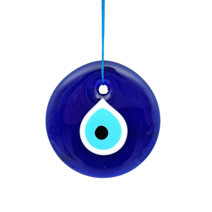 Erbulus 4.3" Glass Blue Evil Eye Wall Hanging Ornament - Turkish Handmade Nazar Amulet - Home Protection Charm - Wall Decor in a Box