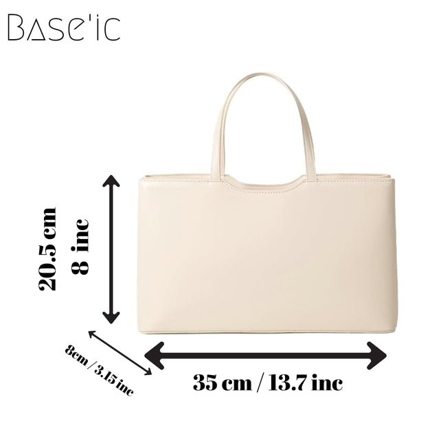 Base'ic Women's Vegan Leather Square Tote – Minimalist Urban Shoulder Bag with Magnetic Closure, Chic Work &amp; Daily Purse (Beige)