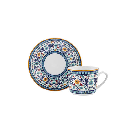 KARACA Beylerbeyi Turkish Coffee Cup Set for 6 People - 12 Piece Cups with Saucers - Small Porcelain Espresso Set - Ideal for Serving Greek, Arabic Coffee (2.7 fl oz)
