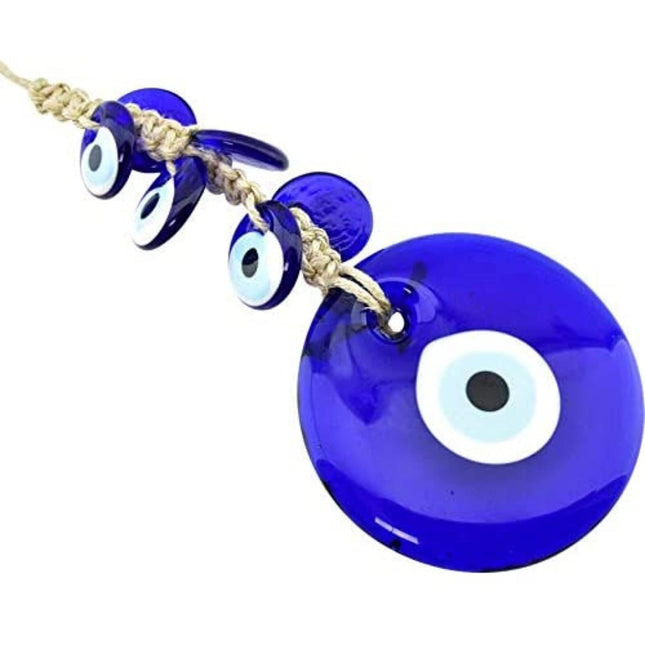 Erbulus 4" Glass Blue Evil Eye Wall Hanging Ornament with 6 Mini Beads - Turkish Handmade Nazar Amulet - Door Hanging for Home Protection Charm - Evil Eye Wall Decor Amulet in a Box