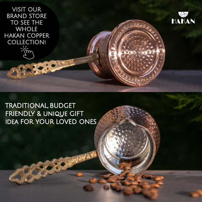 Hakan Turkish Coffee Pot | Stove Top Water Boiler, Coffee Maker, Butter, Chocolate &amp; Milk Warmer | Even and Quick Heat with Handcrafted Copper Material | Coffee Gifts Idea, 5 Oz (150 cc)