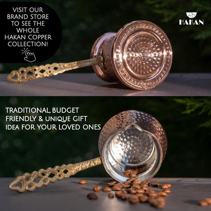 Hakan Turkish Coffee Pot | Stove Top Water Boiler, Coffee Maker, Butter, Chocolate &amp; Milk Warmer | Even and Quick Heat with Handcrafted Copper Material | Coffee Gifts Idea, 6.5 Oz (190 cc)