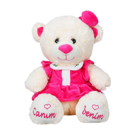 Sitting Plush Bear in Dress 40 cm