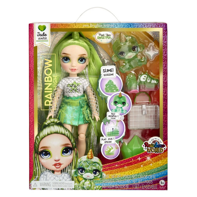Rainbow High Jade Glitter Slime and Pet Series Doll