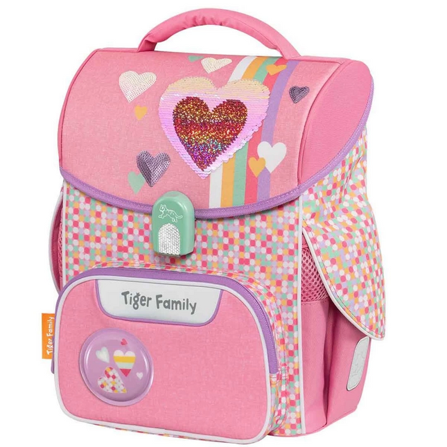 Pink School Bag with Heart Pattern