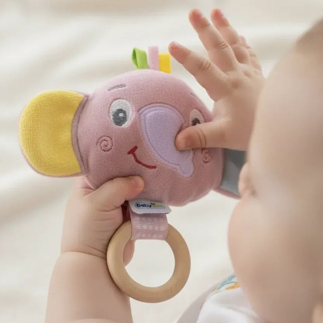 Babyjem Ahşap Halkalı Sevimli Fil Dişlik Gül Kurusu