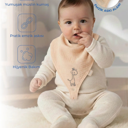 Babyjem Emzik Askılı Müslin Mama Önlüğü Somon
