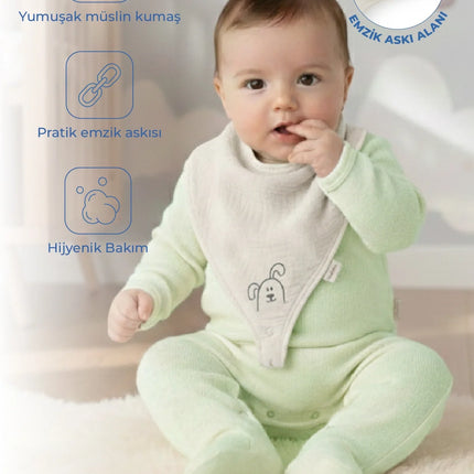 Babyjem Emzik Askılı Müslin Mama Önlüğü Ekru