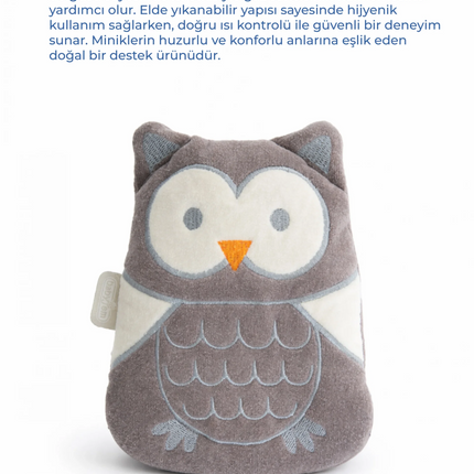 Babyjem Kiraz Çekirdekli Baykuş Kadife Rahatlatıcı Gaz Kemeri & Gaz Yastığı - Gri