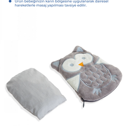 Babyjem Kiraz Çekirdekli Baykuş Kadife Rahatlatıcı Gaz Kemeri & Gaz Yastığı - Gri