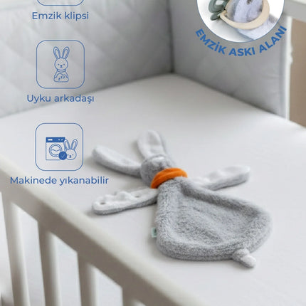 Babyjem Emzik Askılı Tavşan Uyku Arkadaşı Gri