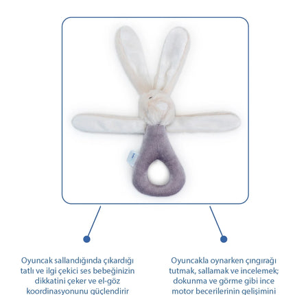 Babyjem Tutmalı Çıngıraklı Mini Peluş Tavşan Taş 842