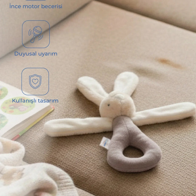 Babyjem Tutmalı Çıngıraklı Mini Peluş Tavşan Taş 842