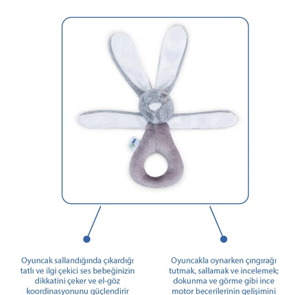 Babyjem Tutmalı Çıngıraklı Mini Peluş Tavşan Gri 842