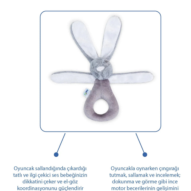 Babyjem Tutmalı Çıngıraklı Mini Peluş Tavşan Gri 842