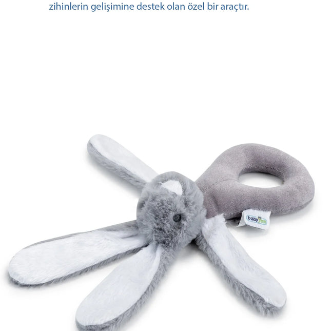 Babyjem Tutmalı Çıngıraklı Mini Peluş Tavşan Gri 842