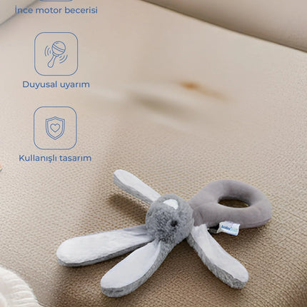 Babyjem Tutmalı Çıngıraklı Mini Peluş Tavşan Gri 842
