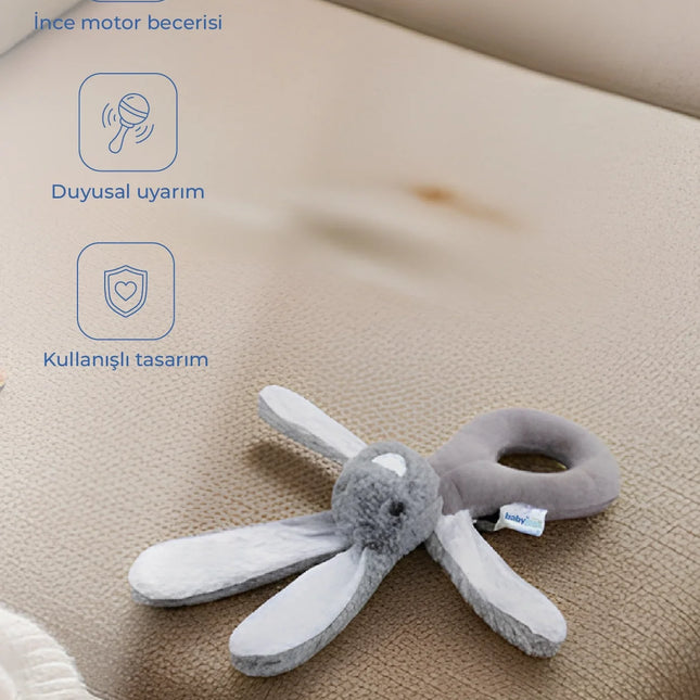 Babyjem Tutmalı Çıngıraklı Mini Peluş Tavşan Gri 842