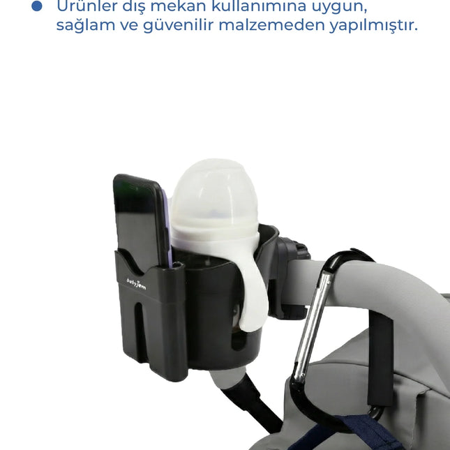 Babyjem Bebek Arabası Aksesuar 2 Parça Set Telefon Tutucu + Kanca XL