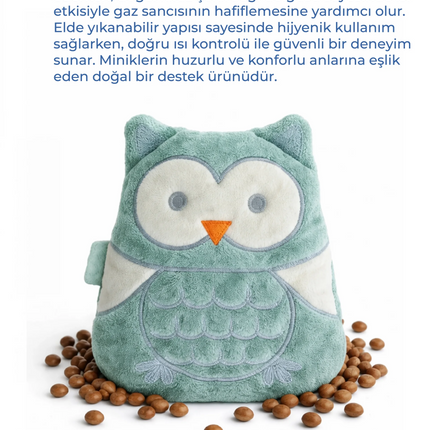 Babyjem Kiraz Çekirdekli Baykuş Kadife Rahatlatıcı Gaz Kemeri & Gaz Yastığı - Yeşil