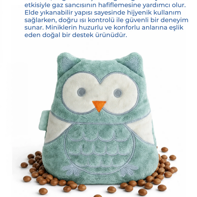 Babyjem Kiraz Çekirdekli Baykuş Kadife Rahatlatıcı Gaz Kemeri & Gaz Yastığı - Yeşil