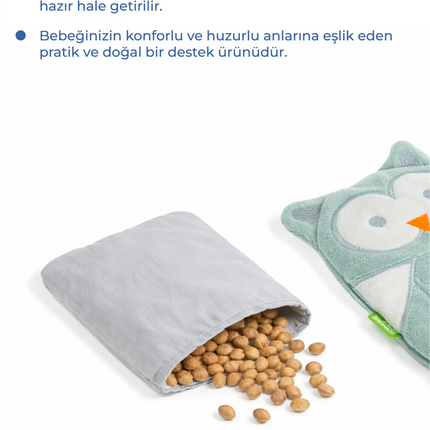 Babyjem Kiraz Çekirdekli Baykuş Kadife Rahatlatıcı Gaz Kemeri & Gaz Yastığı - Yeşil