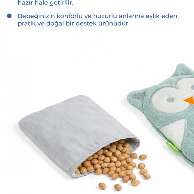 Babyjem Kiraz Çekirdekli Baykuş Kadife Rahatlatıcı Gaz Kemeri & Gaz Yastığı - Yeşil