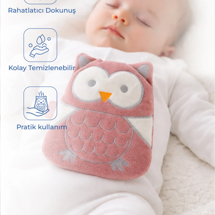 Babyjem Kiraz Çekirdekli Baykuş Kadife Rahatlatıcı Gaz Kemeri & Gaz Yastığı - Gül Kurusu