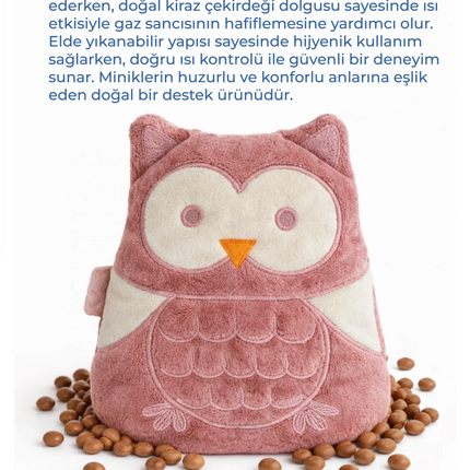 Babyjem Kiraz Çekirdekli Baykuş Kadife Rahatlatıcı Gaz Kemeri & Gaz Yastığı - Gül Kurusu