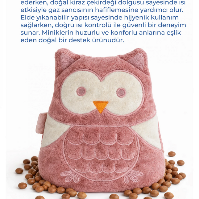 Babyjem Kiraz Çekirdekli Baykuş Kadife Rahatlatıcı Gaz Kemeri & Gaz Yastığı - Gül Kurusu