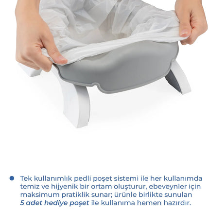 Babyjem Portatif Katlanabilir Seyahat Lazımlığı Soft Gri + 5 Hediye Poşet