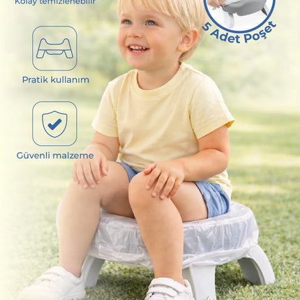 Babyjem Portatif Katlanabilir Seyahat Lazımlığı Soft Gri + 5 Hediye Poşet