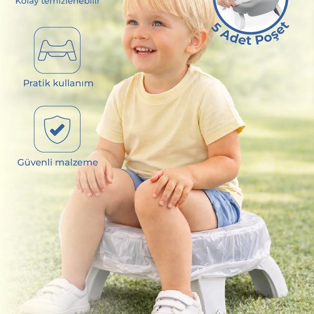 Babyjem Portatif Katlanabilir Seyahat Lazımlığı Soft Gri + 5 Hediye Poşet