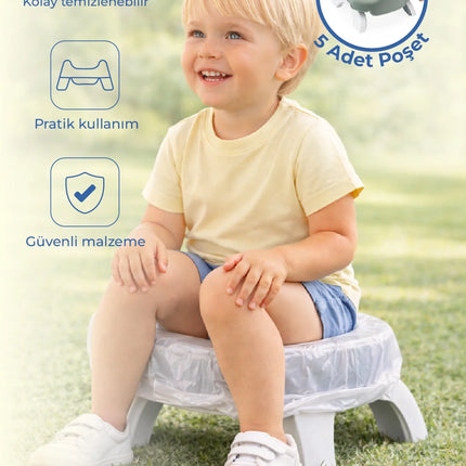 Babyjem 2 İn 1 Portatif Katlanabilir Seyahat Lazımlığı Klozet Adaptörü Soft Yeşil + 5 Hediye Poşet