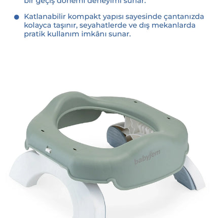 Babyjem 2 İn 1 Portatif Katlanabilir Seyahat Lazımlığı Klozet Adaptörü Soft Yeşil + 5 Hediye Poşet