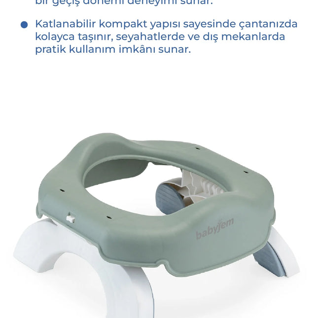 Babyjem 2 İn 1 Portatif Katlanabilir Seyahat Lazımlığı Klozet Adaptörü Soft Yeşil + 5 Hediye Poşet