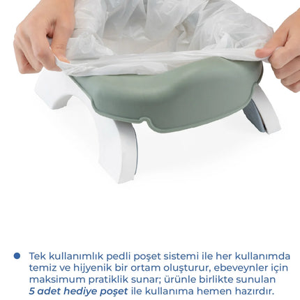 Babyjem 2 İn 1 Portatif Katlanabilir Seyahat Lazımlığı Klozet Adaptörü Soft Yeşil + 5 Hediye Poşet