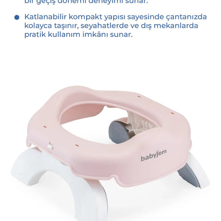 Babyjem 2 İn 1 Portatif Katlanabilir Seyahat Lazımlığı Klozet Adaptörü Soft Pembe + 5 Hediye Poşet