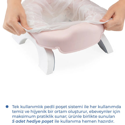 Babyjem 2 İn 1 Portatif Katlanabilir Seyahat Lazımlığı Klozet Adaptörü Soft Pembe + 5 Hediye Poşet