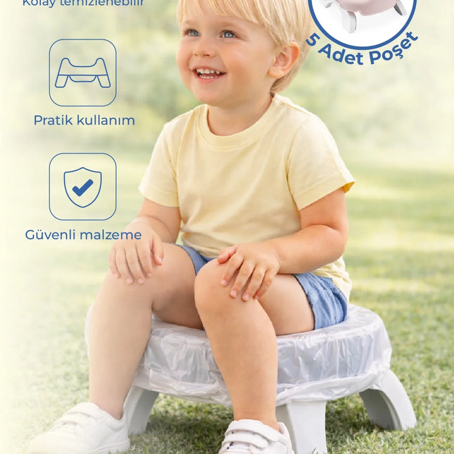 Babyjem 2 İn 1 Portatif Katlanabilir Seyahat Lazımlığı Klozet Adaptörü Soft Pembe + 5 Hediye Poşet