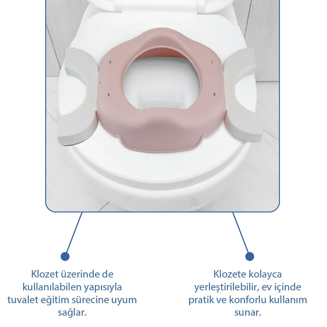 Babyjem 2 İn 1 Portatif Katlanabilir Seyahat Lazımlığı Klozet Adaptörü Soft Pembe + 5 Hediye Poşet