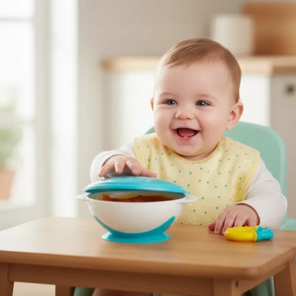 Babyjem Vakumlu Sabitlenebilir Kapaklı Mama Beslenme Tabağı Mavi (BPA İçermez)