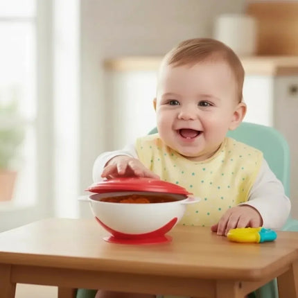 Babyjem Vakumlu Sabitlenebilir Kapaklı Mama Beslenme Tabağı Kırmızı (BPA İçermez)
