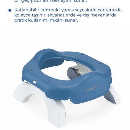 Babyjem 2 İn 1 Portatif Katlanabilir Seyahat Lazımlığı Klozet Adaptörü İndigo Mavi + 5 Hediye Poşet