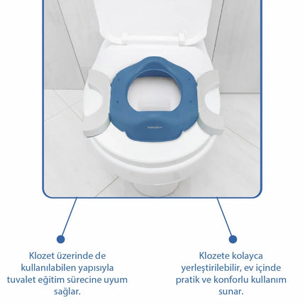 Babyjem 2 İn 1 Portatif Katlanabilir Seyahat Lazımlığı Klozet Adaptörü İndigo Mavi + 5 Hediye Poşet
