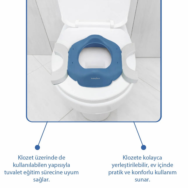 Babyjem 2 İn 1 Portatif Katlanabilir Seyahat Lazımlığı Klozet Adaptörü İndigo Mavi + 5 Hediye Poşet