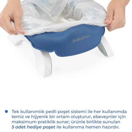 Babyjem 2 İn 1 Portatif Katlanabilir Seyahat Lazımlığı Klozet Adaptörü İndigo Mavi + 5 Hediye Poşet