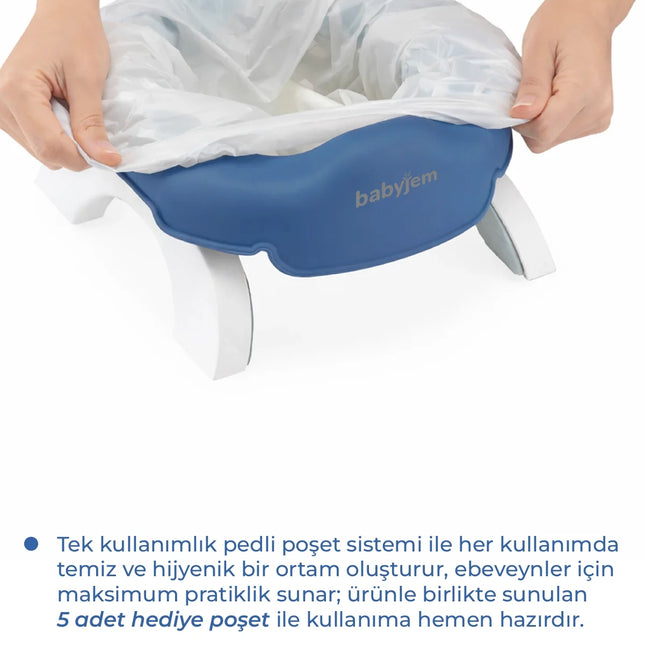Babyjem 2 İn 1 Portatif Katlanabilir Seyahat Lazımlığı Klozet Adaptörü İndigo Mavi + 5 Hediye Poşet