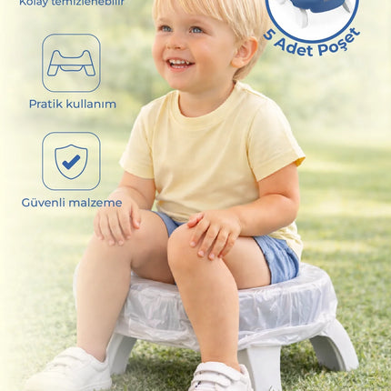 Babyjem 2 İn 1 Portatif Katlanabilir Seyahat Lazımlığı Klozet Adaptörü İndigo Mavi + 5 Hediye Poşet